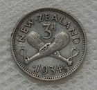 1934 New Zealand Silver Threepence Coin