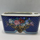 Neiman Marcus Japan Porcelain Pen And Notepad Holder Desk Accessory Blue Floral