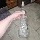 Vintage Clear Glass Wine Bottle Octagon Raised Ornate With Cork 12 5  H   3 5  W