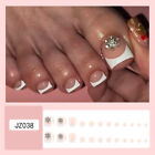 French Tips Fake Toenails Rhinestone False Toe Nails White Edge French Tips Foot