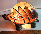 Vintage Cast Iron Tiffany-style Glass Turtle Accent Night Light Lamp Works