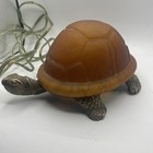 Vintage Turtle Accent   Night Light Lamp Amber Glass Shell Metal Base Room Decor
