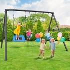 600lb Heavy Duty Metal Frame Swing Set With 3 Swings Outdoor Playground For Kids