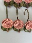 Set Of 12 Ceramic  Pink Roses Show Curtain Hooks Shabby Chic Cottage Core Euc