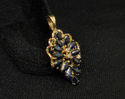 14k 585 Solid Yellow Gold Marquise Blue Sapphire   Diamond Pendant 5 28g