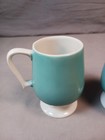 Vintage Retro Pedestal Coffee Mugs Set Of 2     Turquoise Teal Blue Ceramic Cups