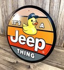 Jeep Ducks Thing Metal Tin Sign Round 12  Vintage Garage Man Cave Wall Decor New