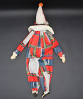 Vtg Homemade Sitting Clown Doll Red Blue Paisley Print Fabric Carnival Decor 