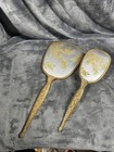 Vintage Gold   Silver  Mirror Brush Vanity Set Roses Bow Mcm With Box