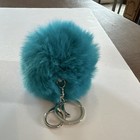 Blue Faux Fur Pom Pom Key Chain Bag Charm W  Metal Split Rings Teal