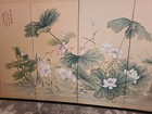Large Dancing Lotus Birds Japan Byobu Handpainted Silk Panels Painting