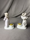 Vintage Taper Candle Holder Russ Berrie Ceramic Angel Pastel Pink Set Of 2
