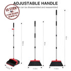 Broom And Dustpan Set Long Adjustable Handle 52 Inch Floor Cleaning Black Red