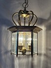 Vintage Brass   Beveled Cut Glass Ceiling Light Fixture Pendant Foyer Lantern