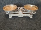 Vintage German Cast Iron Balance Scale With 2 Brass Plated Pans trays