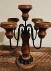 Vintage 5-arm Wooden Metal Candelabra Candle Holder 