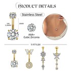 4pcs 14g Stainless Steel Dangle Belly Button Ring For Women Cz Navel Piercing