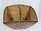 Antique Chinese Rice Bucket Wood Basket Handle Centerpiece Harvester Metal Trim
