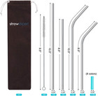 Strawexpert Set Of 16 Reusable Stainless Steel Straws With Travel Case Cleaning