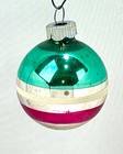 Vintage 5 Cent Cap Striped Ball Shiny Brite Glass Christmas Ornament Red Teal
