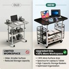 Mobile Computer Desk Adjustable Height 3 Tier Storage With Wheels