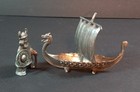 Vtg 2 Piece Sweden Pewter Norge Tenn Sweden Viking Ship And Viking Man Euc