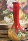 Art Glass Vase Swirl Pattern Red Orange Green Decorative Glossy Finish