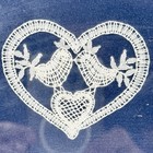 Czech Bobbin Lace Vtg Sampler Framed Turtle Doves W heart Wall Hanging Dark Blue