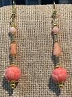  new Item handcrafted-vtg  Carved Angel Skin Coral Lotus Bead Earrings g 1