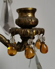 Antique Pair French Girandoles Bronze Brass Glass Prisms Drops Candle Holders