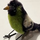 Vintage Antique German Schuco Toy Mohair Bird  Green black  W key  Winds Up Only