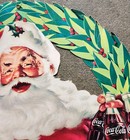Vintage Coca-cola Coke Santa With Bottles In Wreath Christmas Decor