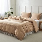  100  Washed Cotton Duvet Cover Set 3pcs With Bowknot Ties Strap Full Cinnamon