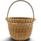 Vintage Nantucket Style Handwoven Splint Basket Swing Handle Yellow Knobs
