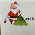 Vintage Mid-century Christmas Card  Santa And Mouse Decorating Tree