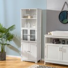 Bathroom Tall Storage Cabinet Linen Tower W  Glass Door   Adjustable Shelf White