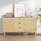 Sideboard Buffets Cabinet 3 Drawer Rattan Storage Cabinet With 2 Door Cabinet