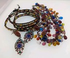 Boho Jewelry Set 18  Necklace Wrap Bracelet Earrings Glass Beads Artsy Hippie