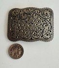 Western Floral Engraved Belt Buckle  Antique Silver Tone  Cowboy  Cowgirl