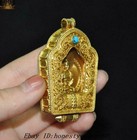 2   Old Tibetan Buddhism Temple Bronze 24k Gold Gilt Sakyamuni Amulet Pendant