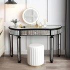 47  Half-moon Mirrored Console Table Silver Entryway Dressing Vanity Desk Black