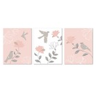 Lambs   Ivy Petals Pink gray white Floral birds 11 By 14 Unframed Wall Art 3pc