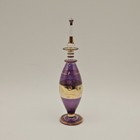 Vtg Egyptian Hand Blown Etched Glass Perfume Bottle Gold Trim W stopper