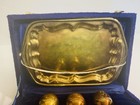 Vintage Seven Piece Brass Goblet Set With Tray In Blue Velvet Case