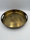Vintage Solid Brass Round Serving Tray Cutout Handles 12x12
