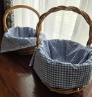 Wicker Baskets With Handles  Draped With Blue Gingham Fabric  Set Of 2