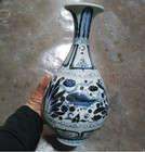Rare Chinese Collectable Art Hand Blue White Porcelain Fish Vase Aa
