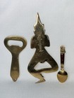 Vintage Thai Dancer Brass Bottle Opener Spoon Set Mcm Siam Barware Lot Thailand