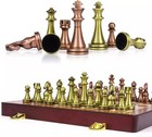 Elegant Retro Metal Chess Set - Folding Wooden Board - Classic Metal Pieces
