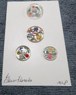 4 Vintage Antique Fancy Flower Reverse Painted Buttons